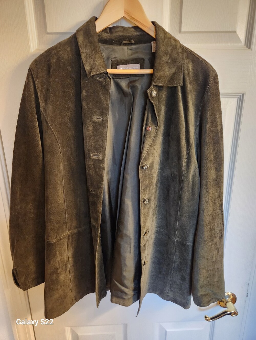 Suede Button-Front Men's Jacket - Olive Green
